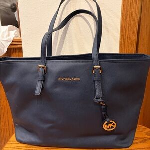 Michael Kors Dark Blue Tote with Gold Accents